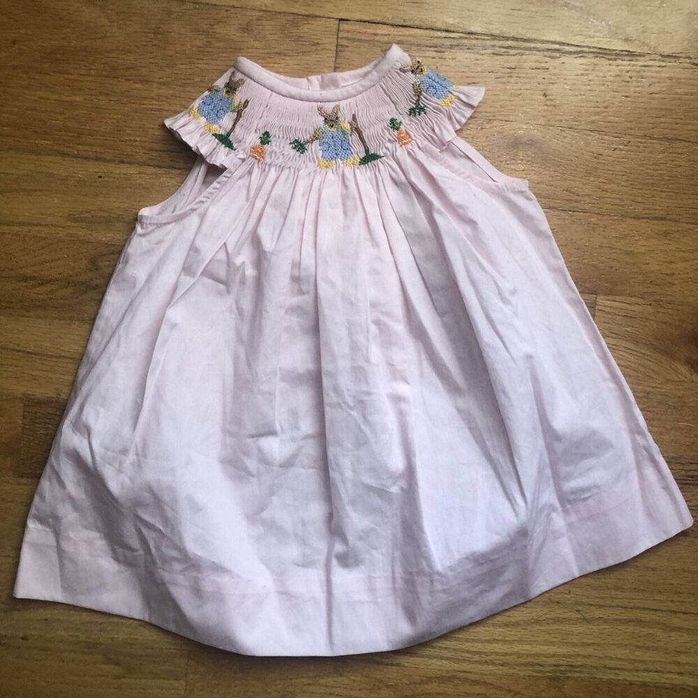 Silly Goose Hand Smocked 6M Pink Rabbit Dress